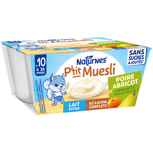 [3701669201056] NATURNES Pear Apricot Muesli Whole Milk Wheat & Oat 4x100g