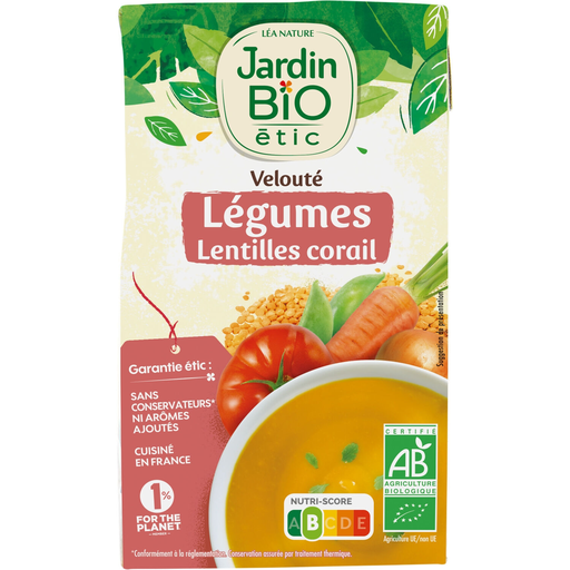 [3760020507671] JARDIN BIO ETIC Velouté légumes & lentilles corail BIO 1 L