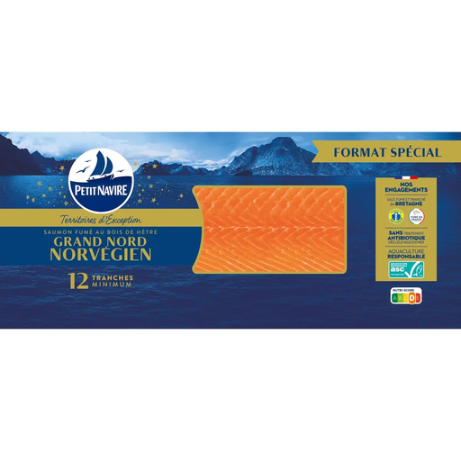 [3760253432238] PETIT NAVIRE Grand Nord Norwegian Smoked Salmon 12 slices 390 g