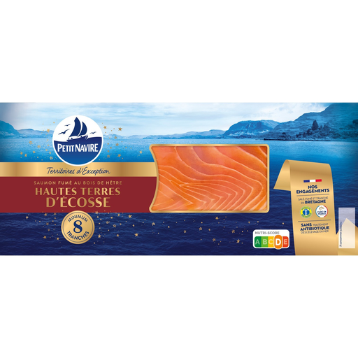 [3760253433242] PETIT NAVIRE Smoked Salmon Hautes Terres Scotland 8 slices 230 g