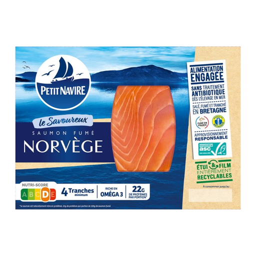 [3760253434126] PETIT NAVIRE Smoked Atlantic Salmon Farmed in Norway, 4-slice pack