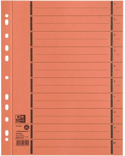 [4002030013452] OXFORD Intercalaires avec perforation A4+ Orange, 100 pièces