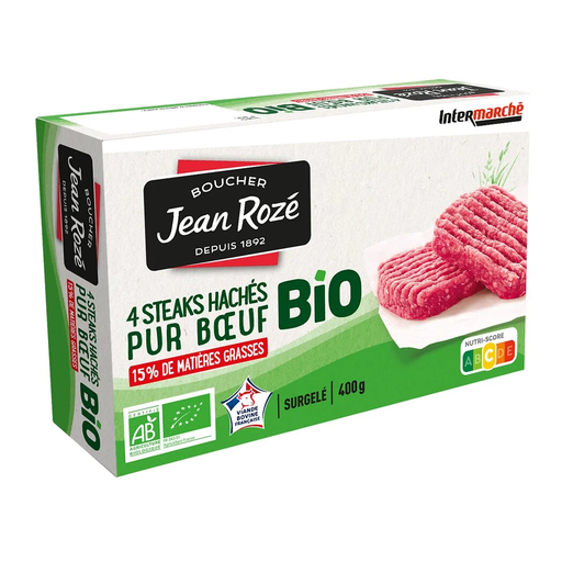 [3250391499120] JEAN ROZÉ Steaks hachés pur bœuf 15% MG BIO 400 g