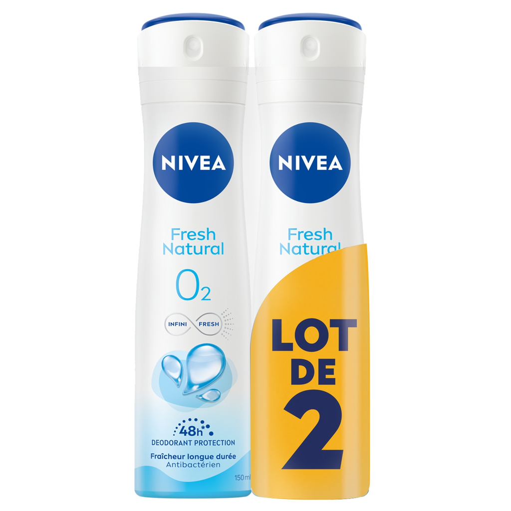 NIVEA Desodorizante spray Anti-odor 0% Alumínio Fresh Natural, lote de 2 x 150 ml