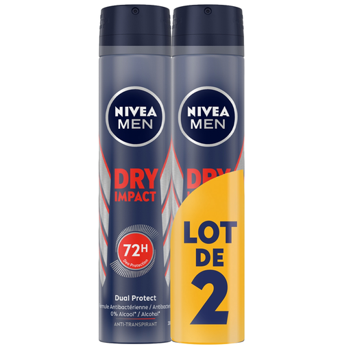 [4006000069760] NIVEA MEN Desodorante en spray Dry Impact 72h, lote de 2 frascos de 200 ml
