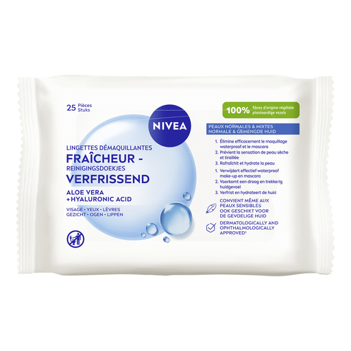 [4006000214108] NIVEA Refreshing Cleansing Wipes with Aloe Vera and Hyaluronic Acid 25 pieces