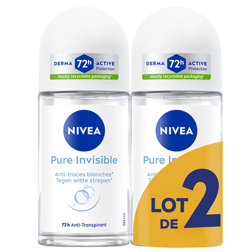 [4006000249896] NIVEA Desodorizante Roll-on Antitranspirante 72H Pure Invisible 2 x 50 ml