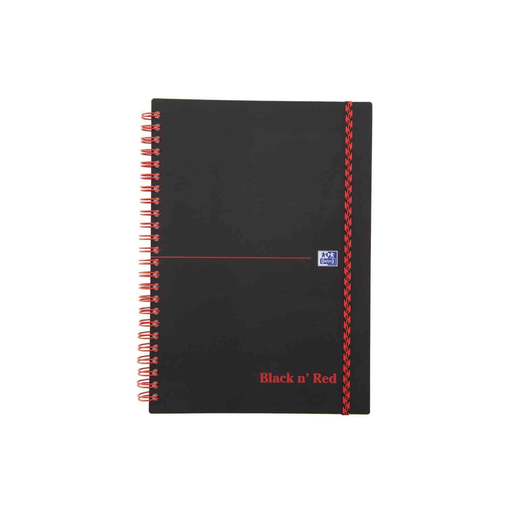 [4006140009312] OXFORD Black N' Red Spiral Notebook A4 Polypro + Elastic Grid 5x5 140 Pages
