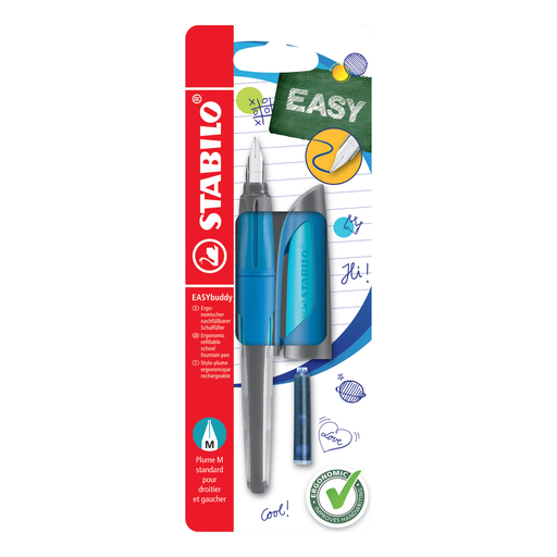 [4006381515580] STABILO Pluma estilográfica EASYbuddy plumín M azul/turquesa, blíster 1 unidad