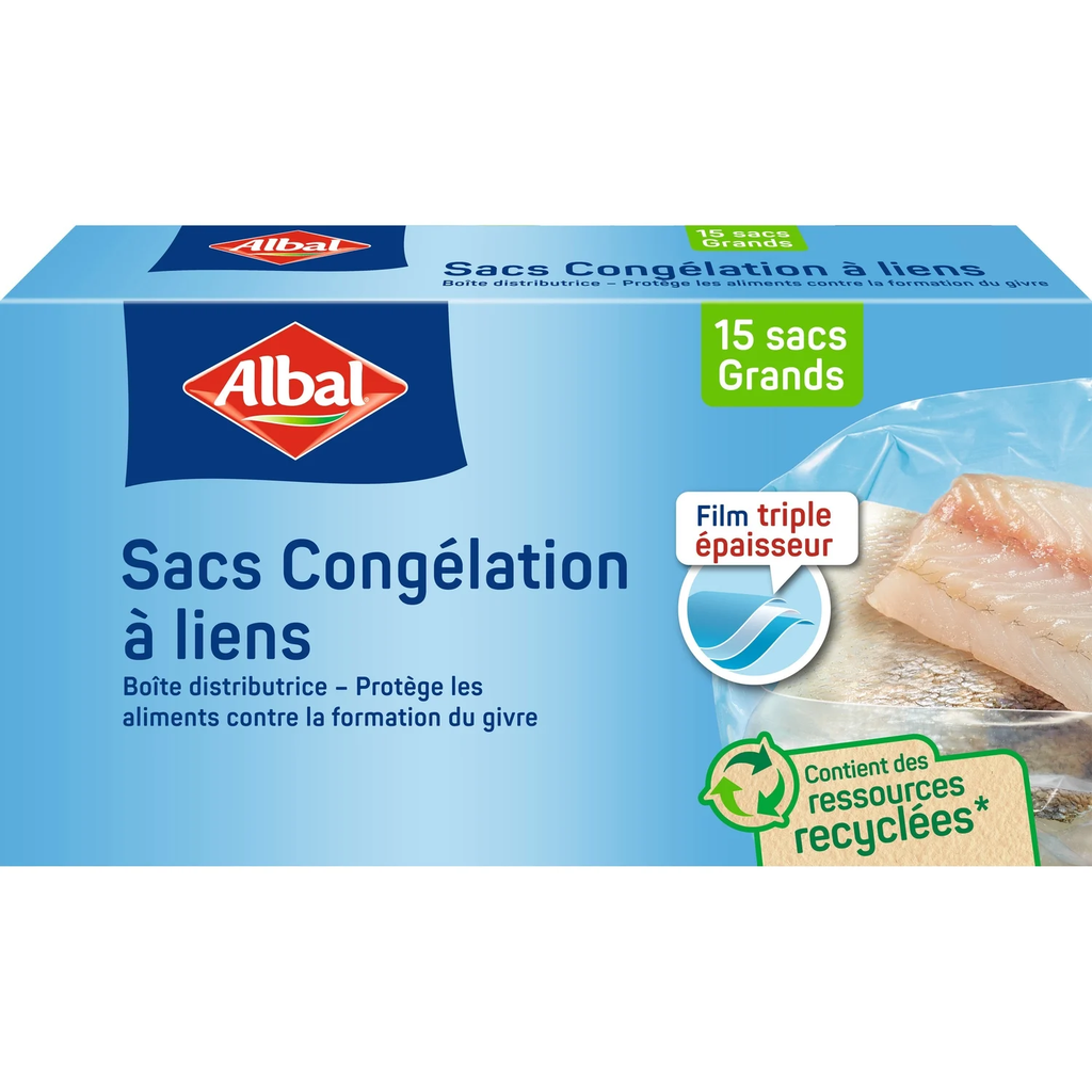 ALBAL Freezer bags with ties, large size, 15 bags