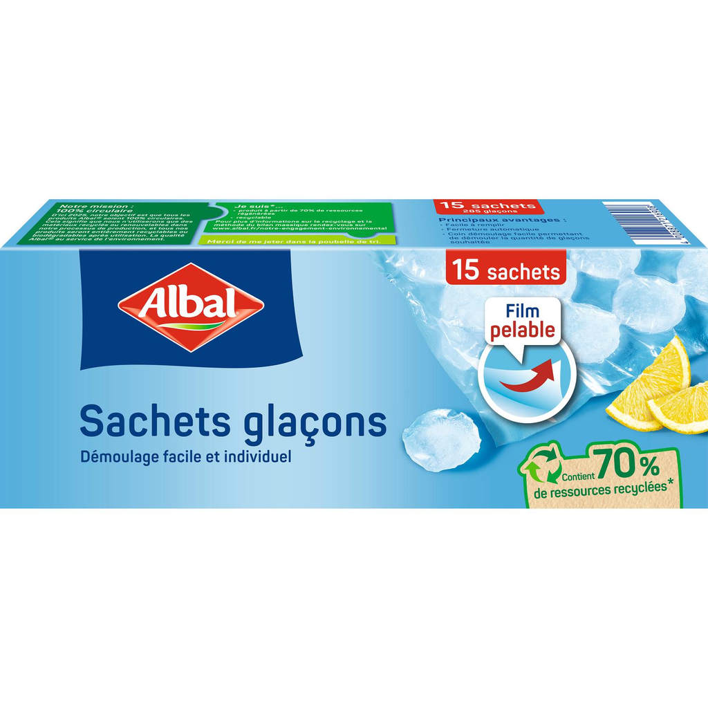 ALBAL Recycled Ice Cube Bags Peelable Film 15 count
