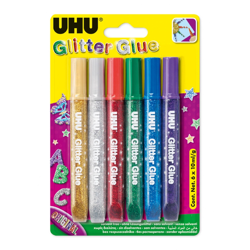[4026700390407] UHU Glitter Glue 6-tube pack