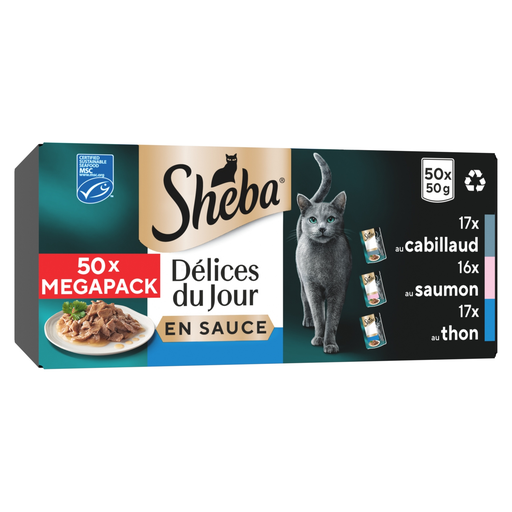 [4770608267315] SHEBA Patê para Gato Adulto Delice du Jour Bacalhau, Salmão e Atum 50x50g