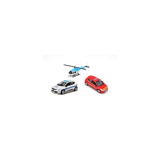 [4893993008742] BBURAGO 3 véhicules Hélicoptère + Voiture Pompier Police 1/64
