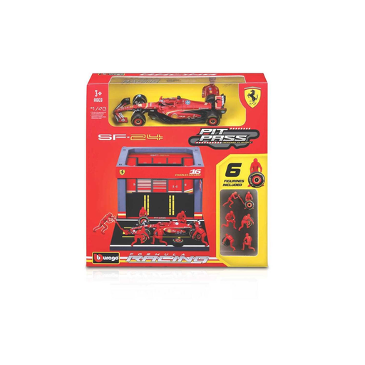 [4893993368624] BBURAGO 1/43 Formula 1 Pit Stop Ferrari SF 2024 Car + 1 Leclerc
