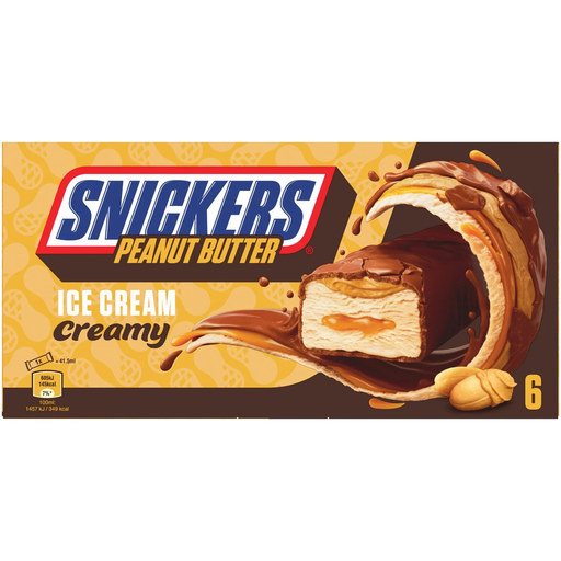 [5000159543378] SNICKERS Gelado de manteiga de amendoim e caramelo, 6 barras 234 g