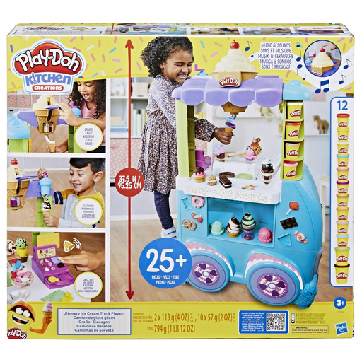[5010994142742] PLAY-DOH Camion de glace géant, 27 accessoires et 12 pâtes à modeler, le jeu
