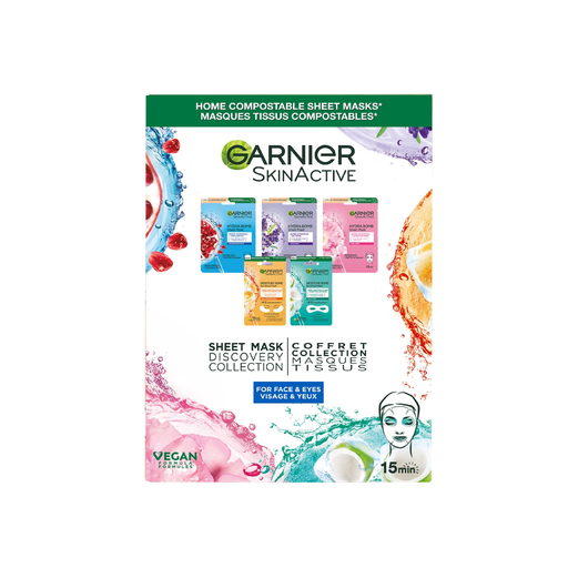 [5021044124885] GARNIER Skin Active Hydrating Plumping Smoothing Illuminating Sheet Mask Set 5 masks pack
