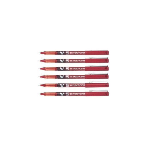 [5055747152104] PILOT Hi-tecpoint V5 Rollerball Pens Fine Tip Red, Pack of 6