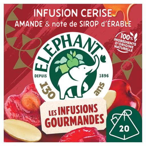 [5063270126066] ELEPHANT Infusión Gourmandes Cereza, Almendra y Sirope de Arce, la caja de 20 bolsitas