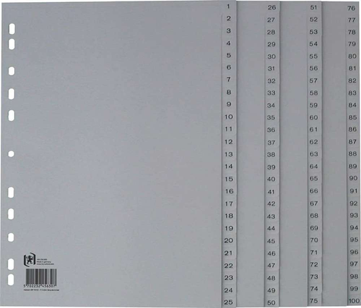 [5702232456307] OXFORD A4 Plastic Dividers Numeric 100 Tabs
