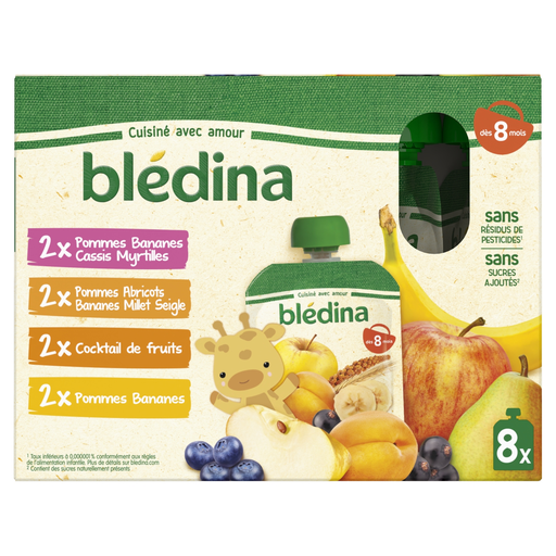 [5900852045561] BLEDINA Baby Fruit Puree from 8 months Fruit Cocktail 8 pouches of 90 g