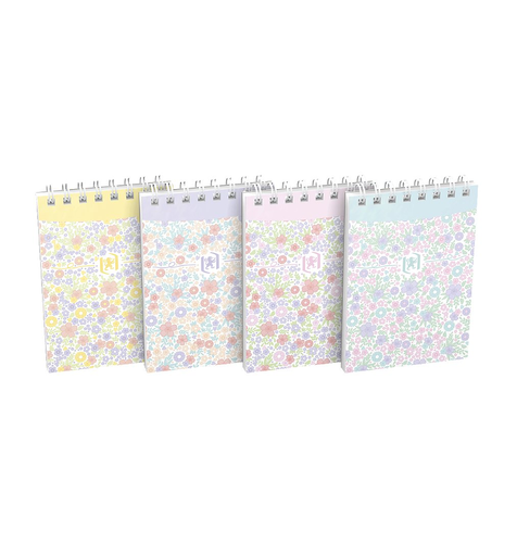 [5904017434634] OXFORD Bloc Floral 7,4x10,5cm Rayado 6mm 140 Páginas Espiral Cubierta Cartulina Colores Surtidos