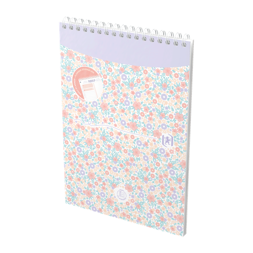 [5904017434672] OXFORD Floral Notepad A5 140 Pages Spiral Bound Card Cover Purple Floral Design