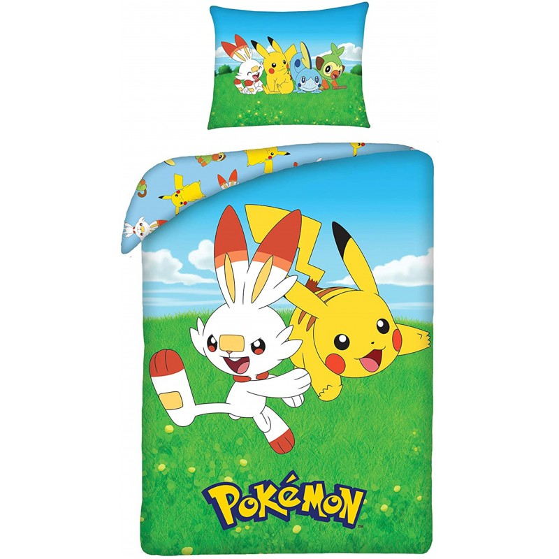 POKÉMON Parure de lit coton Enfant Pikachu et Flambino 140x200cm