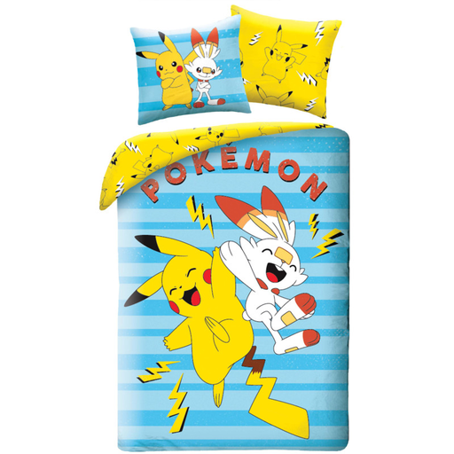[5904209607136] POKÉMON Children's Cotton Bedding Set Pikachu and Scorbunny 140x200cm