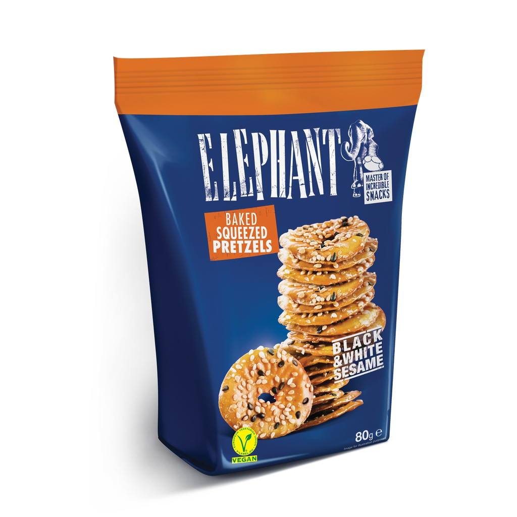 ELEPHANT Pretzel con Semillas de Sésamo Negras y Blancas 80 g