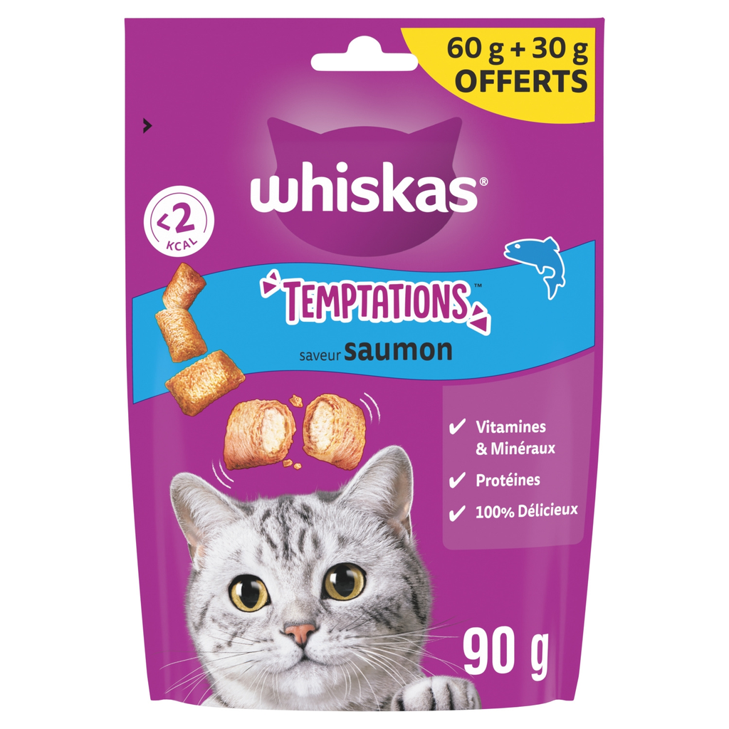 WHISKAS Friandises Temptations au saumon pour chat adulte 90 g