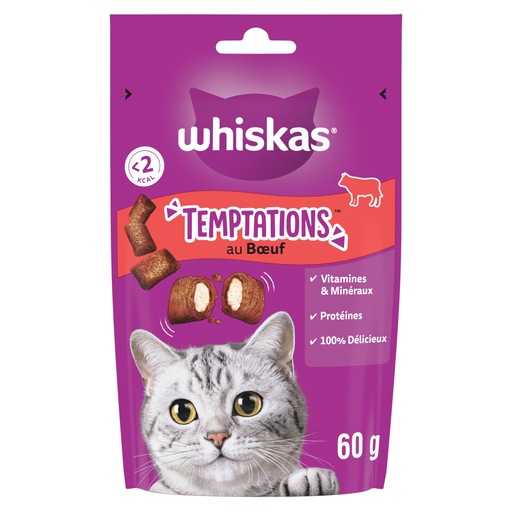 [5998749146118] WHISKAS Temptations Friandises pour chat au bœuf 60 g