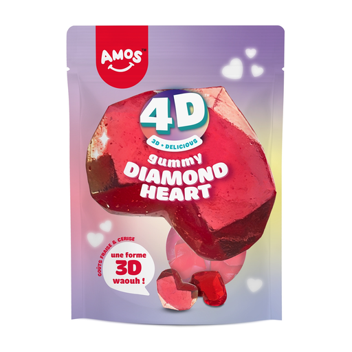 [6936756269535] AMOS Strawberry Flavored 4D Heart Gummy Candies 120 g