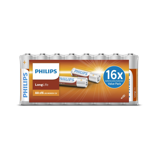 [6959033841224] PHILIPS Pile Domestique Longlife R6 AA Chlorure de Zinc, les 16 pièces
