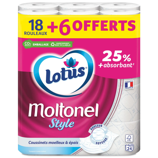 [7322540834413] LOTUS Moltonel Toilet Paper White Cushioned 3-Ply 24 Rolls