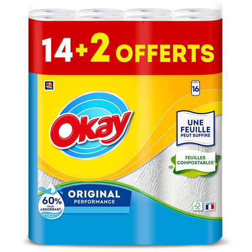 [7322540965063] OKAY Original Essuie-tout blanc 14+2 rouleaux
