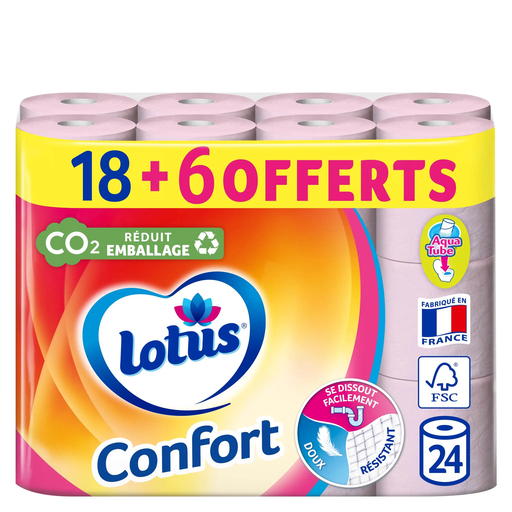 [7322541076270] LOTUS Papier toilette confort rose 24 rouleaux