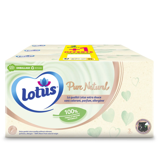 [7322541174594] LOTUS Mouchoirs blancs pure natural le lot de 3 boîtes de 240