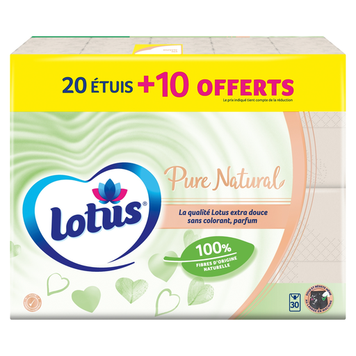 [7322541467252] LOTUS Mouchoirs blancs pure natural 30 mouchoirs