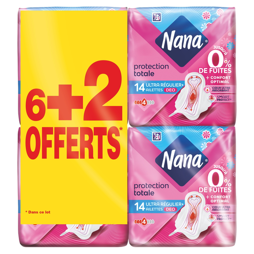 [7322541734583] NANA Pensos Higiénicos com Abas Normal Plus Deo Fresh V-Protection, lote de 8 embalagens