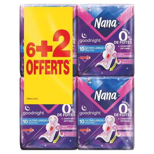 [7322541734644] NANA Ultra Large Goodnight Sanitary Pads with Wings 8 x 10 units