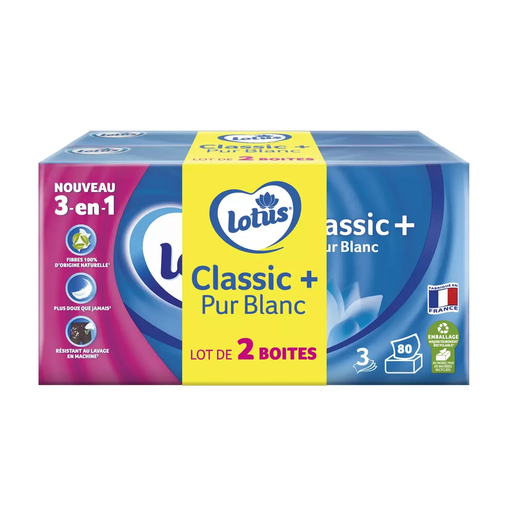 [7322542006665] LOTUS Mouchoirs blancs classic 3 épaisseurs 2 x 80 mouchoirs