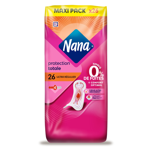 [7322542206072] NANA Serviettes Hygiéniques sans Ailettes Régulier V Protection x26
