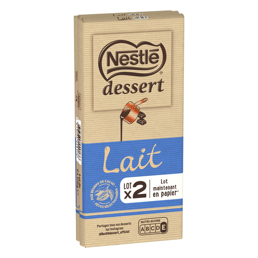 [7613035449176] NESTLE DESSERT Tablette de chocolat au lait pâtissier 2 pièces 340 g