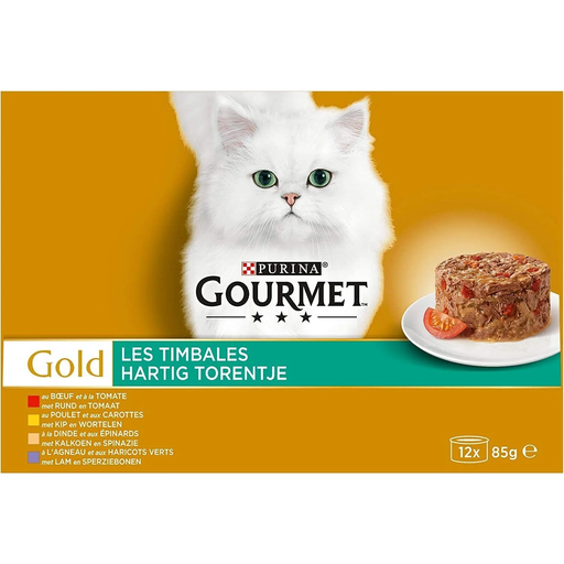 [7613035464278] GOURMET Gold Les Timbales Wet Cat Food Adult Beef, Chicken, Turkey, Lamb, Vegetables 12x85g