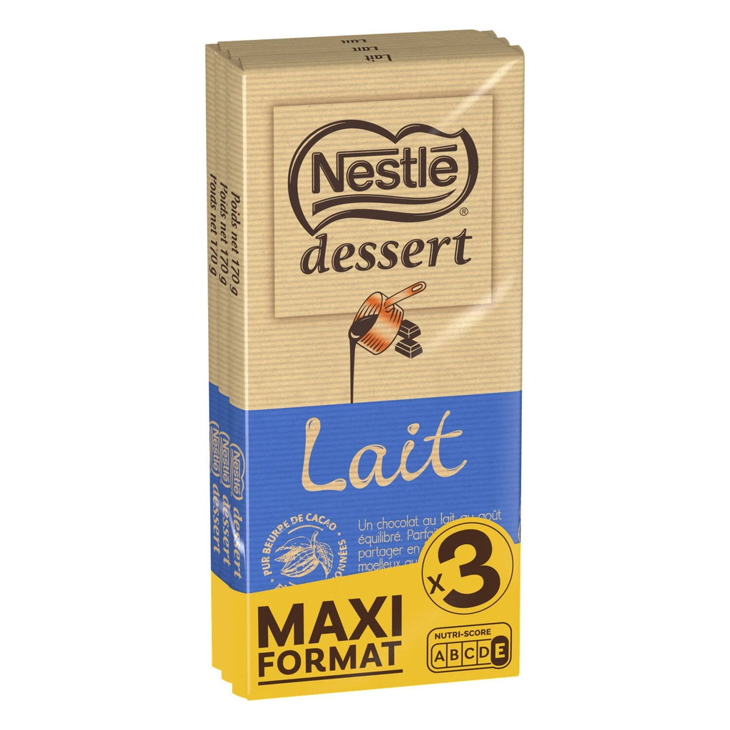 NESTLE Chocolate con leche para postres 3 tabletas de 170 g