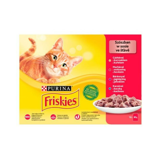 [7613036977081] PURINA Aliments Pour Chat Friskies Mix Poulet Veau Agneau Canard 12 x 85 g
