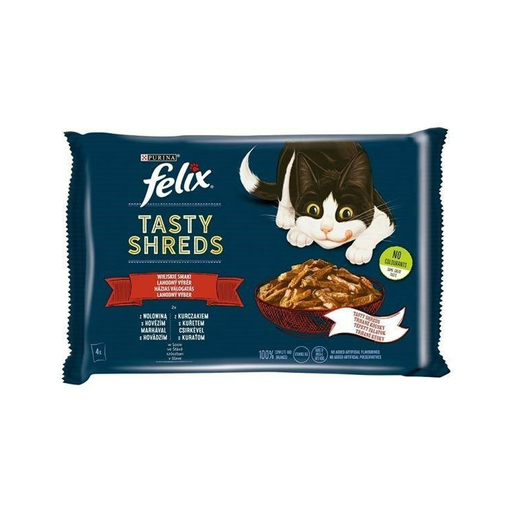 [7613038644257] PURINA Alimento Para Gato Tasty Shreds Frango Vitela 4x80g