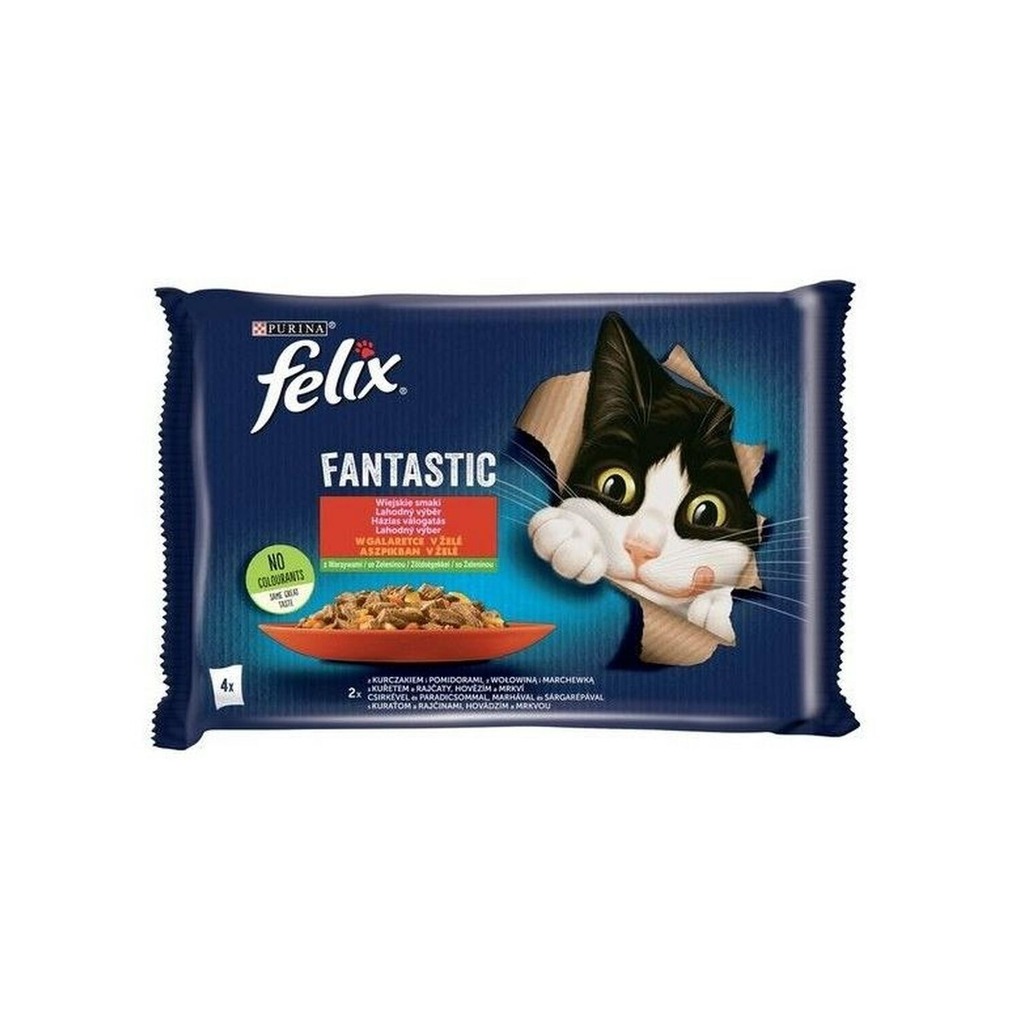 PURINA Alimento Para Gato Felix Fantastic Frango Vitela Cenoura Tomate 340 g